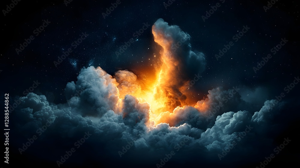 Aufkleber comet trails burning through dramatic cosmic clouds with vibrant glowing edges and a deep black cent