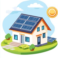 Modern house with solar panels on roof and sunny environment