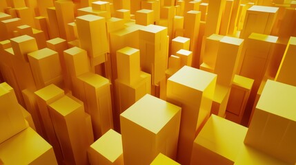Abstract city of yellow blocks, perspective view, 3D rendering, background use