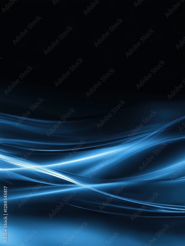 Poster elegant blue waves flow across a dark background, creating a sense of motion and depth.