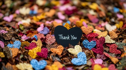 Thank you message surrounded by colorful hearts