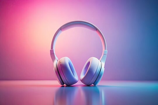 Stylish White Headphones Against a Vibrant Neon Background
