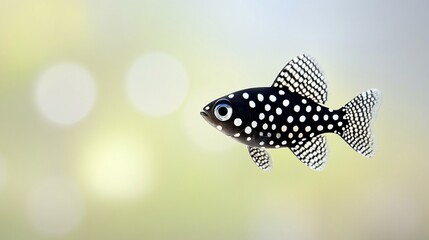 Spotted fish swims, bokeh background, aquarium, pet