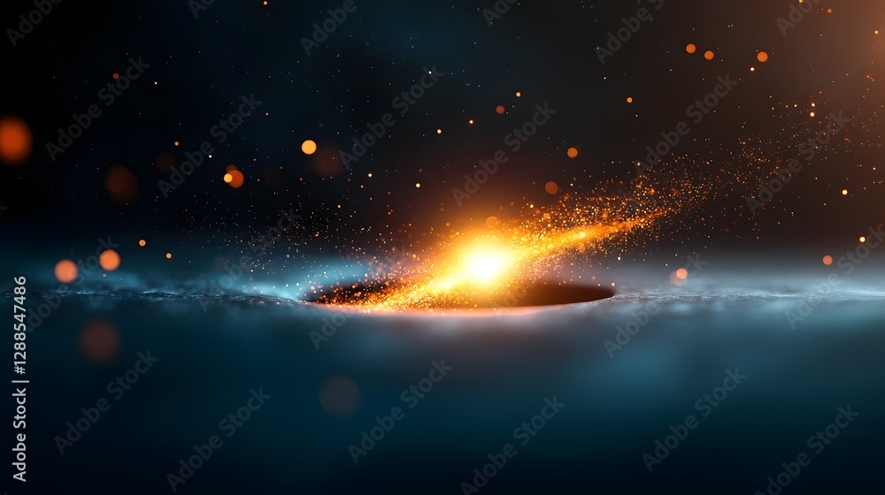 Poster cosmic wormhole opening and pulling in bright stardust creating an infinite depth of open space with