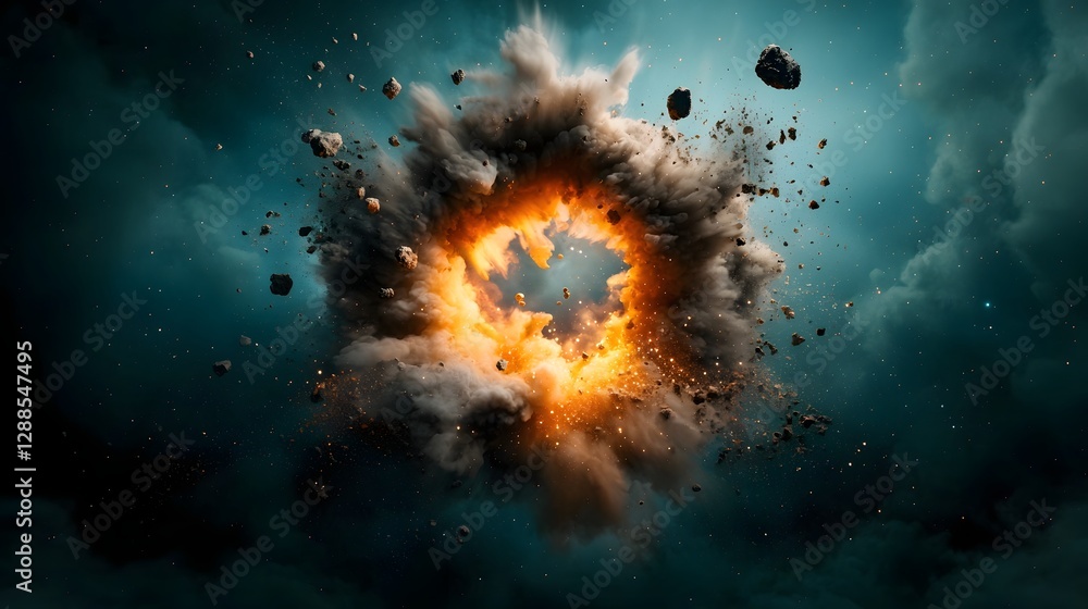 Poster cosmic wormhole emitting intense energy and light pulling in bright stardust and particles across th