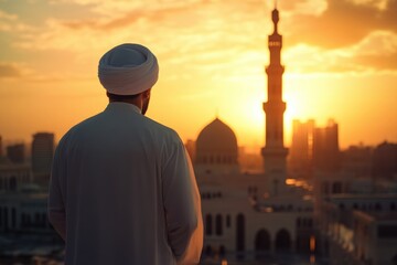 Man in Turban Looks Out Over City