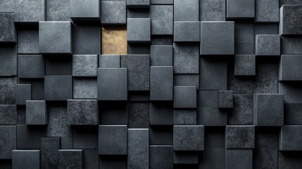 Cubic Stone Wall With One Golden Highlighted Element