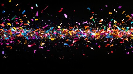 A vivid explosion of colors dances against a stark black backdrop, showcasing an array of dynamic, kaleidoscopic shapes. Each object pulses with energy in this captivating chaos, creating a mesmerizin
