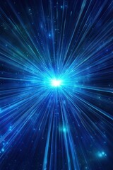 Naklejka premium Abstract explosion of blue light rays radiating from central point with cosmic particles in space