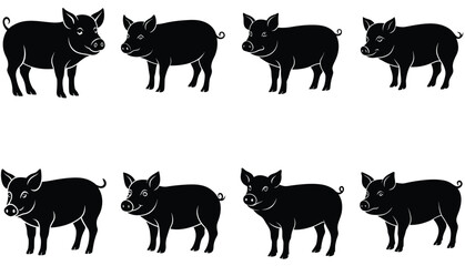 Pig Silhouette Collection. pig vector shilhouette bundle . pig set icon.