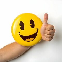A smiling yellow emoji with a thumbs up