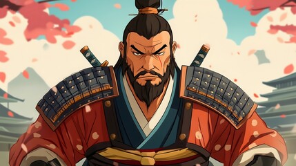 Fototapeta premium Drawn cartoon portrait of a samurai