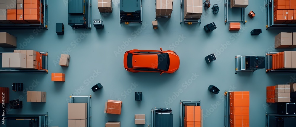 Poster cutting edge fulfillment hub autonomous dance of logistics efficiency overhead timelapse showcasing 