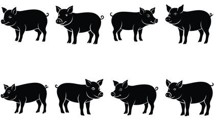 Pig Silhouette Collection. pig vector shilhouette bundle . pig set icon.