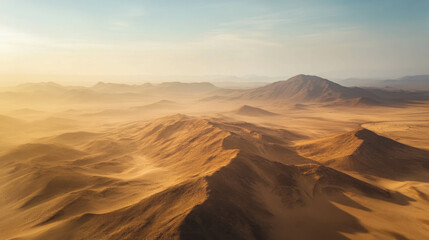 Warm Desert Landscape Captured From Above With Soft Focus and Golden Tone