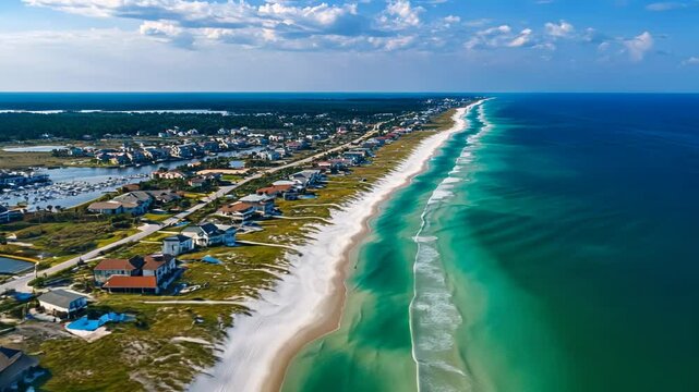 Coastal Serenity, Breathtaking Aerial View of Beachfront Properties