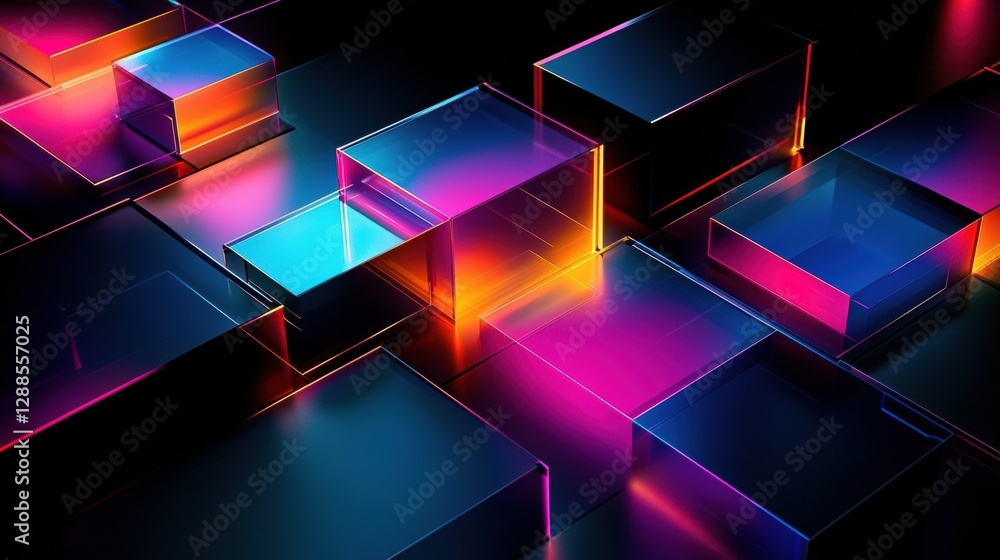 Poster generative ai geometric shapes in vibrant colors create a stunning abstract that captivates the view