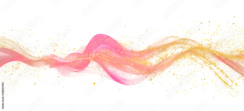 Poster light trail abstract background. golden glitter waves and sparkling gold light painting with sparkli