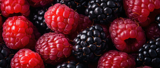 Colorful Raspberries and Blackberries Create a Vibrant Fruit Display Perfect for Summer banner
