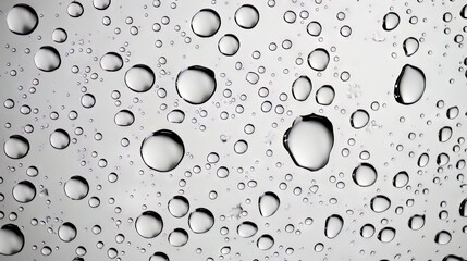 Various sized water droplets forming pattern on light gray background