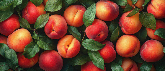 Realistic Pattern Featuring Vibrant Peaches and Fresh Mint Leaves 