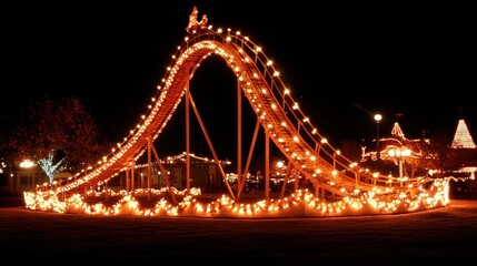 Obraz premium Illuminated roller coaster at night.
