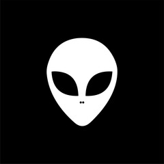 Alien Head Icon - A minimalist vector design featuring an alien head with large eyes. Perfect for projects related to space, science fiction, and extraterrestrial themes.