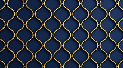 Fototapeta premium Decorative gold and navy wall design showcasing elegant curves and patterns in a contemporary setting