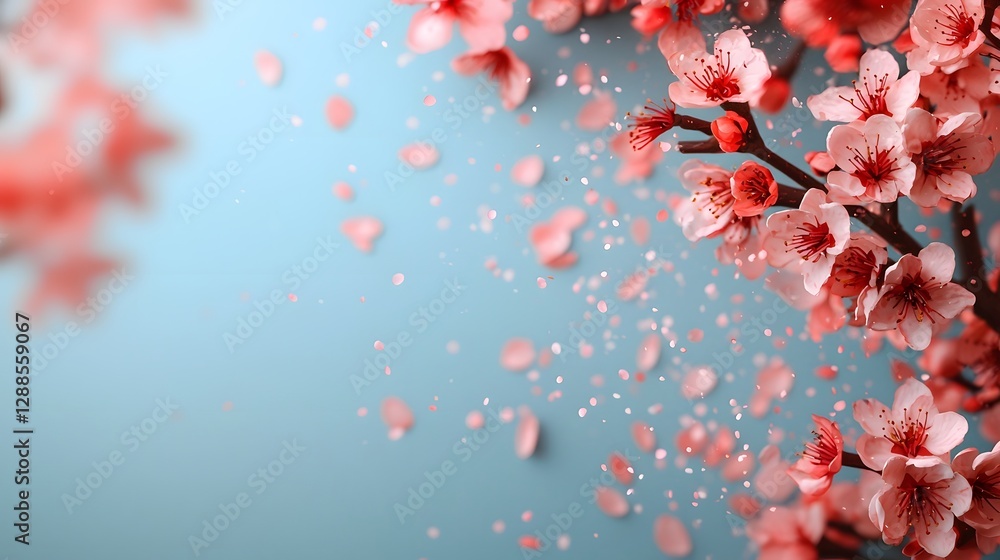 Poster delicate cherry blossom petals falling and framing the edges creating a soft peaceful and romantic b