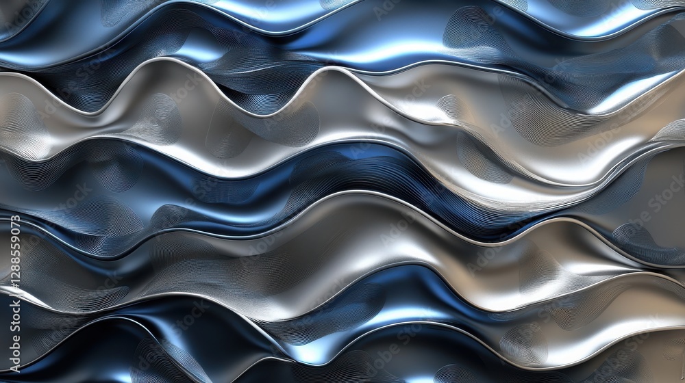 Aufkleber intricate waves of blue and silver metal create a flowing texture in a modern design setting showcas