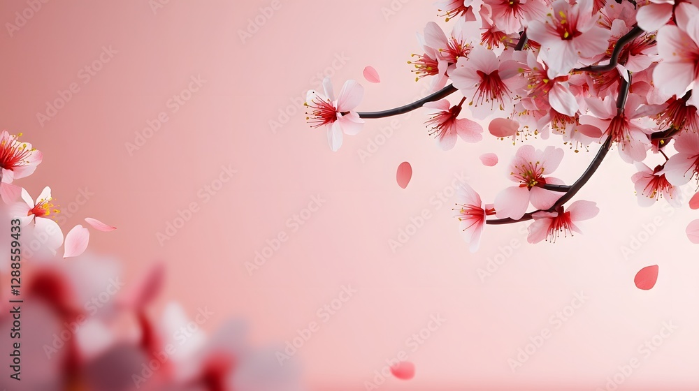 Poster delicate cherry blossom petals gently framing the edges of the frame creating a serene and tranquil 