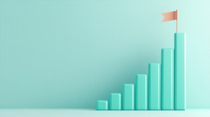 Fototapeta premium blue bars chart showing growth and progress with a flag on top