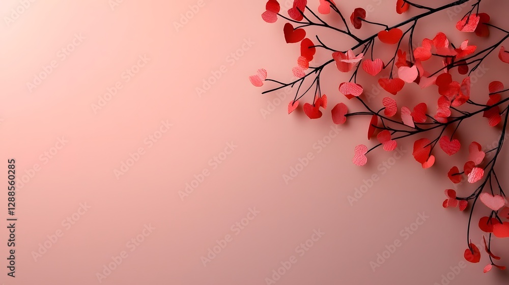 Poster delicate floral heart patterns forming an elegant border with a soft pink gradient background creati