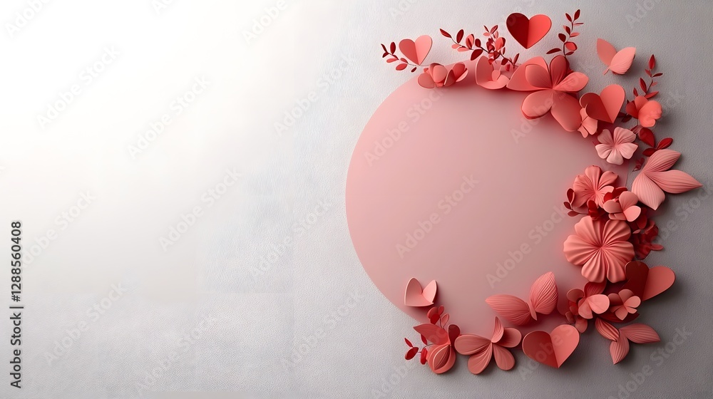 Aufkleber delicate floral heart patterns forming an elegant decorative border with a soft pink gradient backgr