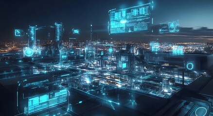 Obraz premium Representing a city surrounded by advanced technology and digital industries, it suggests the idea of ​​building a digital city in the future that will be run by high-tech automation.
