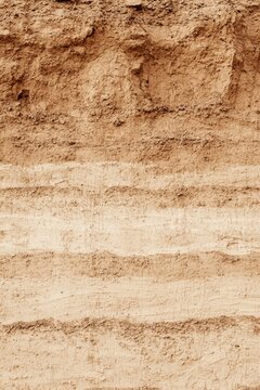 Rammed earth wall, formed with compact layers, showcasing natural textures and tones, ideal for architectural inspiration.
