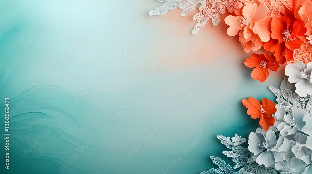 Poster delicate lace patterns forming elegant borders on the sides with a pastel gradient center creating a