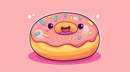 Fototapeta premium A chibi donut with rainbow icing and a cute smile