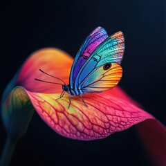 Colorful butterfly landing on a vibrant petal in nature macro photography close-up beauty