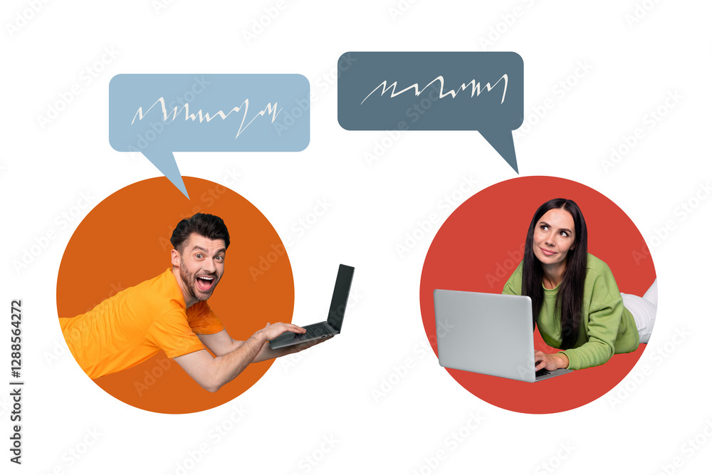 Poster creative poster collage of speech bubble remote working process startup team employee communication 