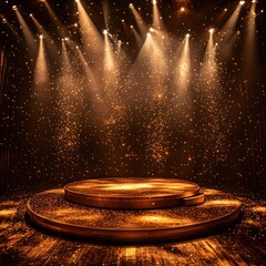 Obraz premium Stage with lights and glitter, indoor presentation, theater, glowing dark background