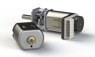Direct current electric motor isolated on white