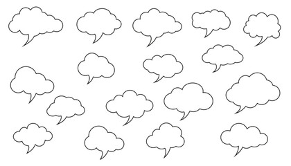 Set of comic clouds outlines in white background. comic speech bubble set. talk bubble. cartoon chatting box, message box