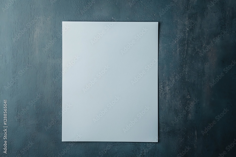 Aufkleber a blank sheet of paper rests on a textured dark surface, creating a minimalist and simple aesthetic.