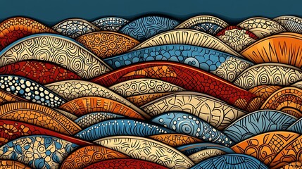 Colorful patterned hills, seamless design, nature backdrop, website banner