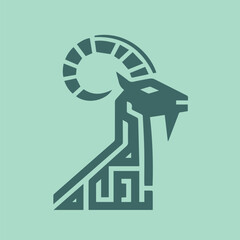 Abstract Mountain Goat Logo Vector – Geometric Ibex Design with Curved Horns