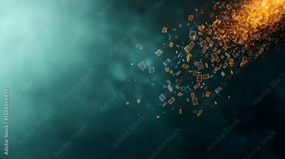 Poster digital matrix code falling from the edges creating a mesmerizing effect on a dark moody sci fi insp