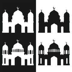 Set of Four Mosque Silhouettes Vector – Islamic Architecture in Black and White for Eid and Ramadan Designs