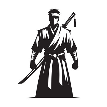 recommend clip art: Samurai Warrior Vector Illustration – Traditional Japanese Fighter Silhouette Holding Katana Sword