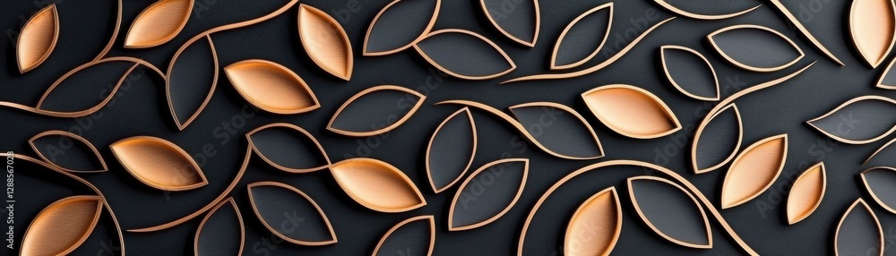 Poster a textured pattern featuring copper-colored leaves on a dark background, creating an elegant and mod